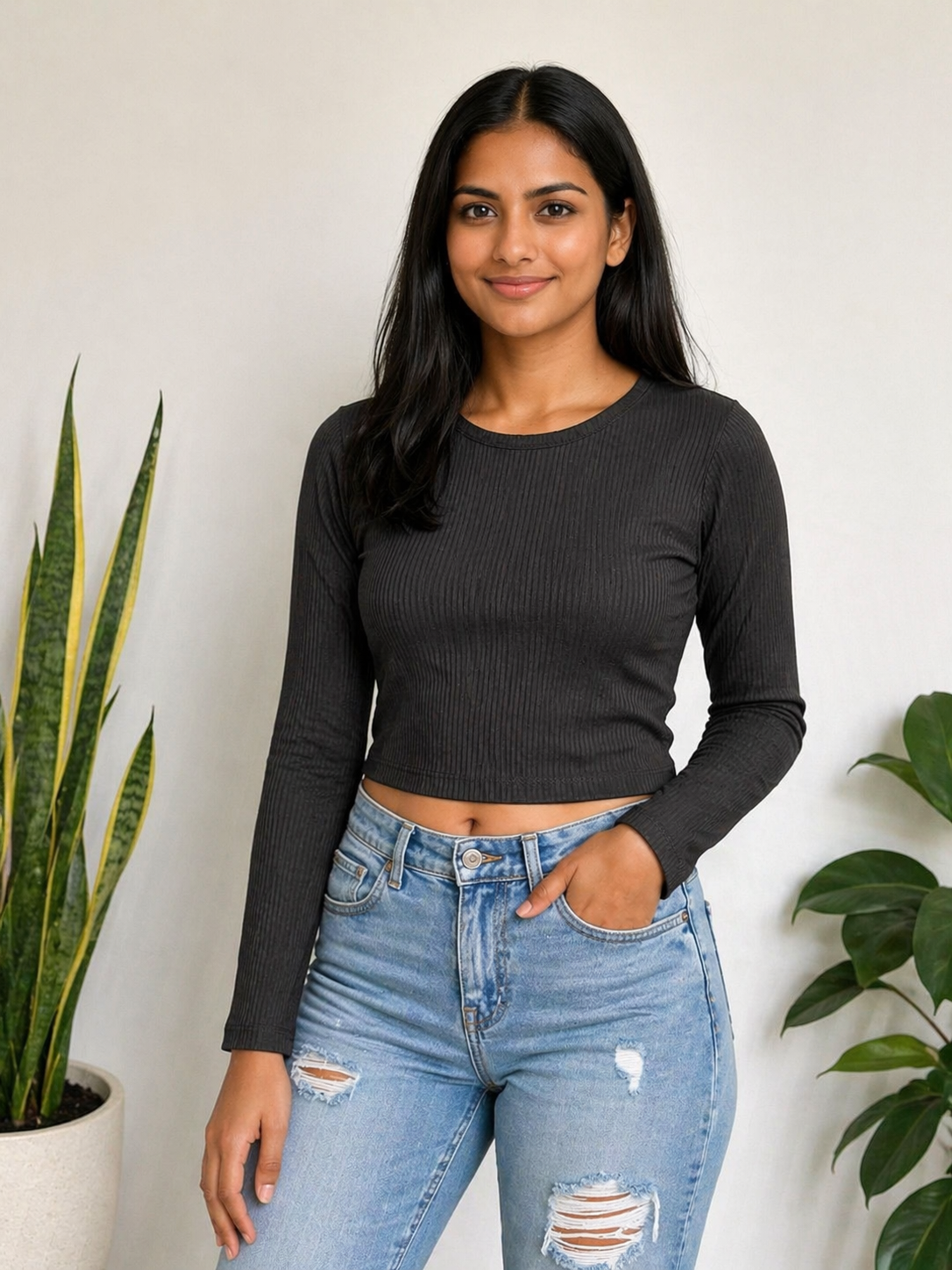 Sleek Black Rib Crop