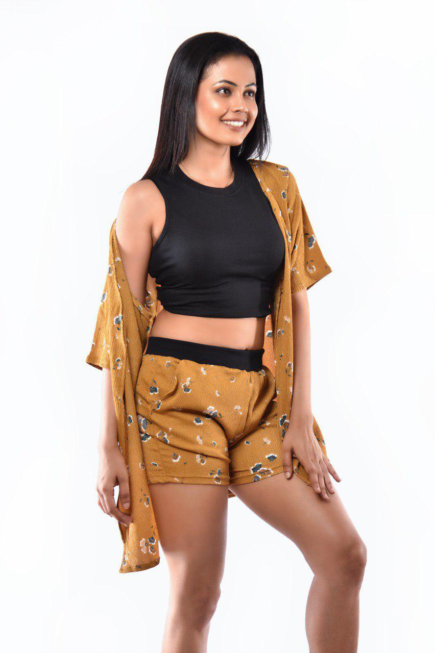 Floral Short & Overcoat - Yellow