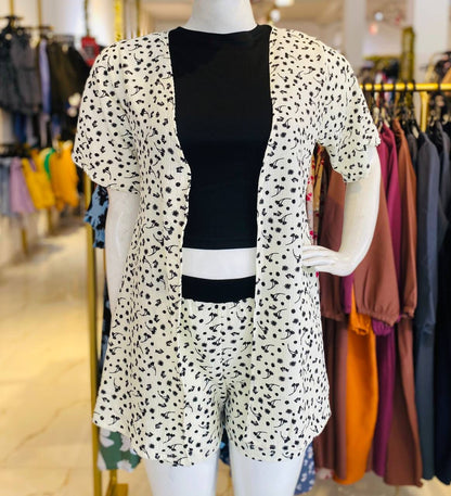 Floral Short & Overcoat - White