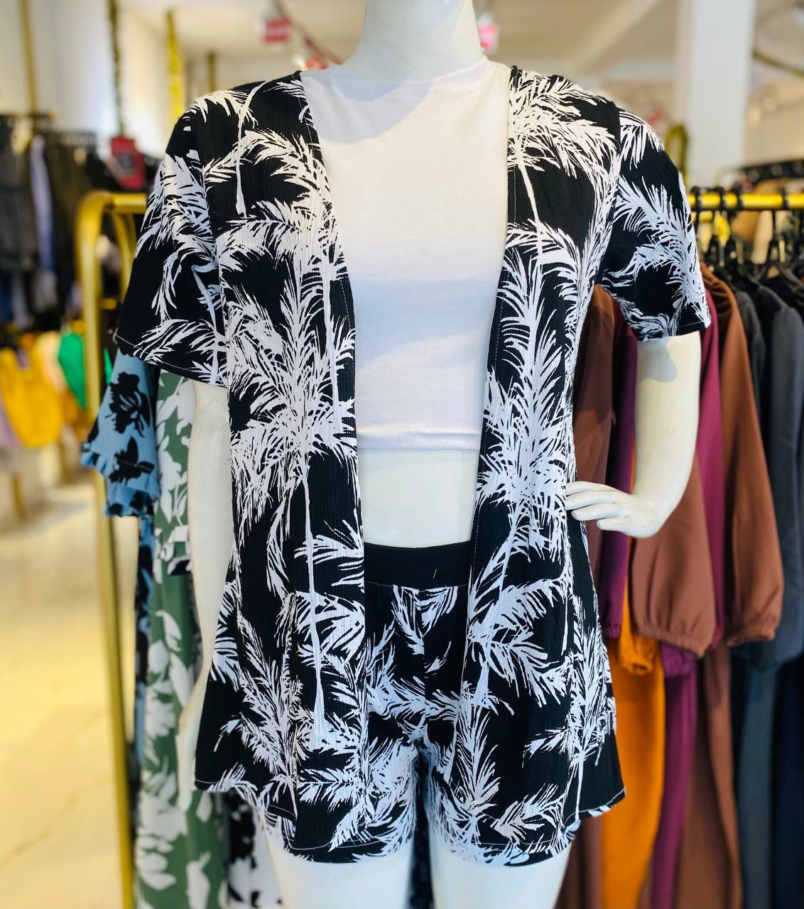 Floral Short & Overcoat - Black White