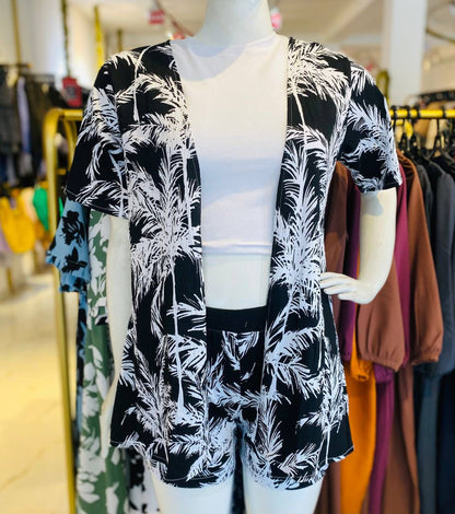 Floral Short & Overcoat - Black White