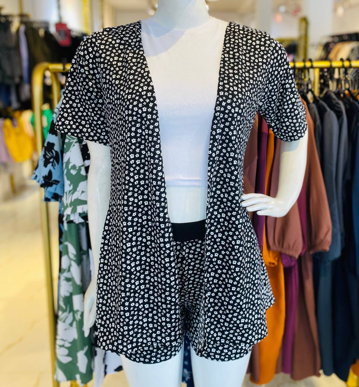 Floral Short & Overcoat - White Flowers