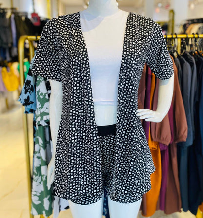 Floral Short & Overcoat - White Flowers