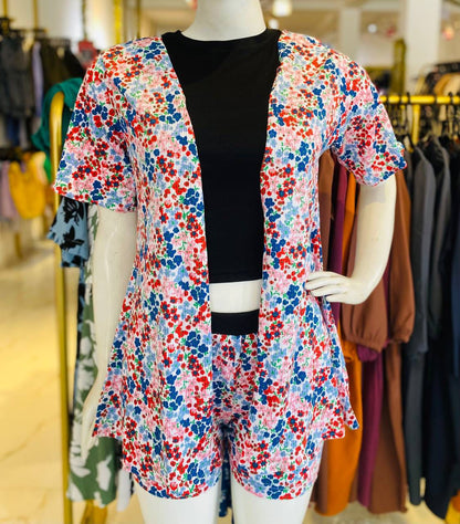 Floral Short & Overcoat - Pink & Black