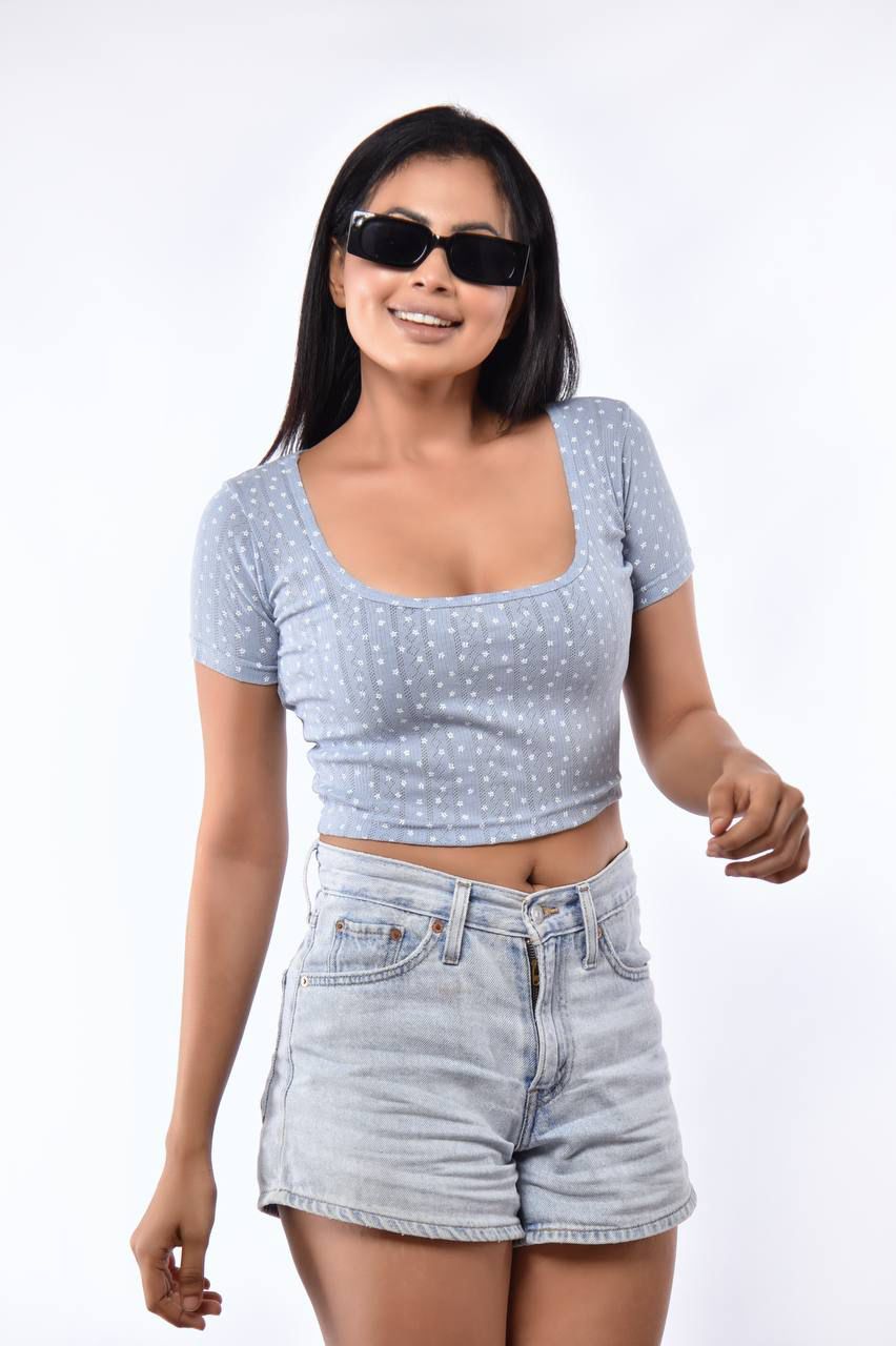 Lace Crop Top - Light Blue
